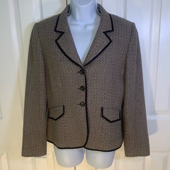 Tahari Arthur Levine Blazer Tweed With Piping Detail Size 8P Taupe & Black‎ - Picture 1 of 8